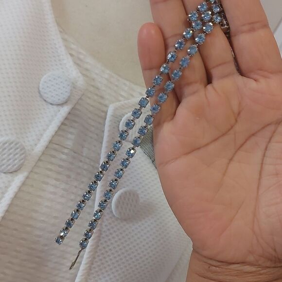 Stunning Vintage Blue Rhinestones Collar Necklace Hook Clasp Bridal Gala Prom - Picture 7 of 7